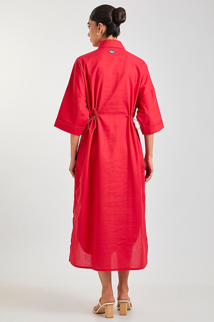 Red Linen Blend Cocktail Dress by Kanika Goyal at Pernia's Pop Up Shop