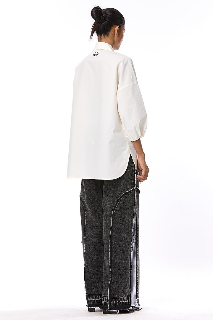 White Cotton Hand Embellished Shirt by Kanika Goyal at Pernia's Pop Up Shop