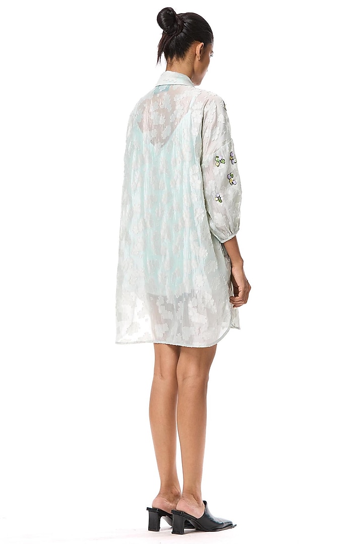 Sage Green Polyester Hand Embellished Vacation Shirt Dress by Kanika Goyal at Pernia's Pop Up Shop