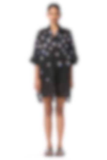 Black Polyester Hand Embellished Vacation Shirt Dress by Kanika Goyal at Pernia's Pop Up Shop