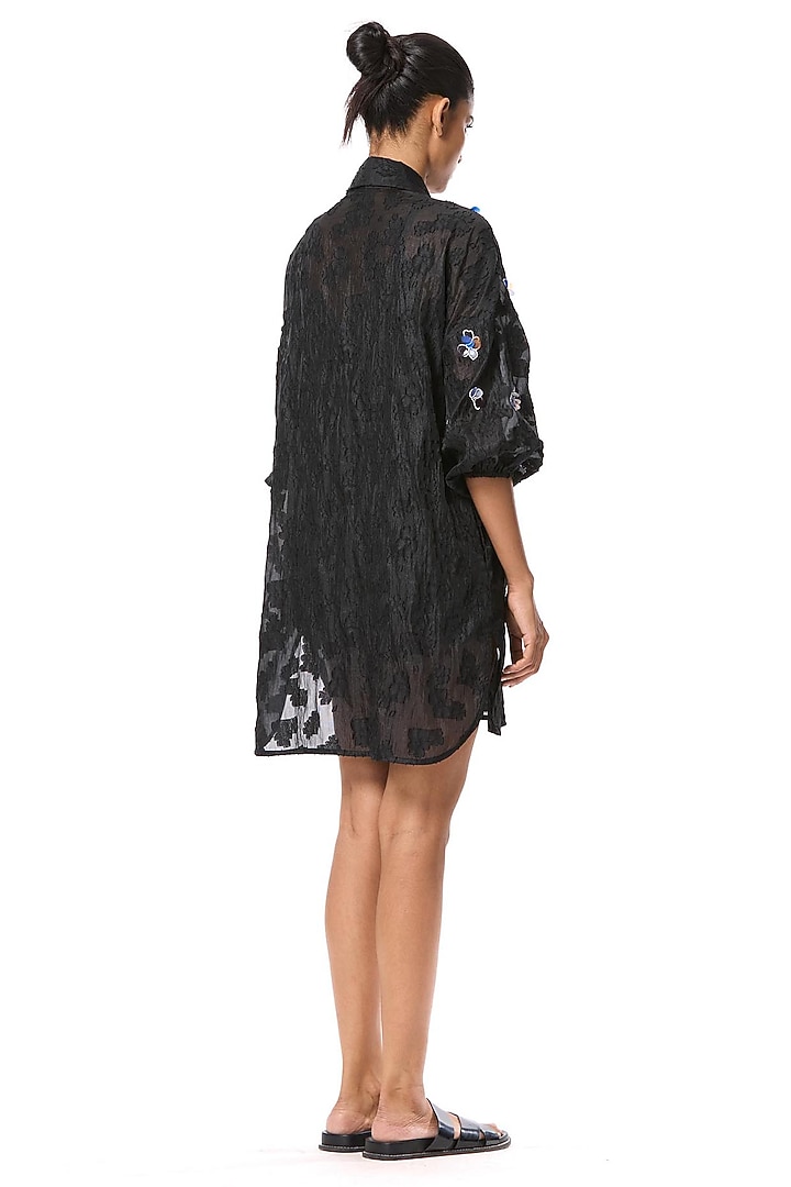 Black Polyester Hand Embellished Vacation Shirt Dress by Kanika Goyal at Pernia's Pop Up Shop