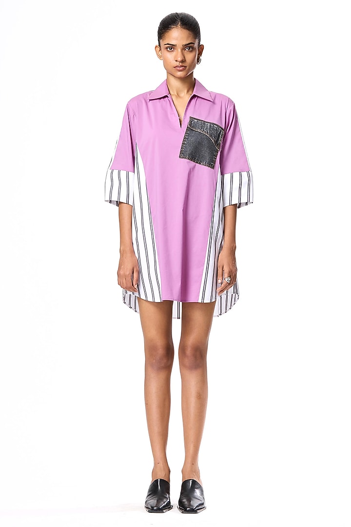 Pink Poplin & Cotton Shirt Vacation Dress by Kanika Goyal at Pernia's Pop Up Shop