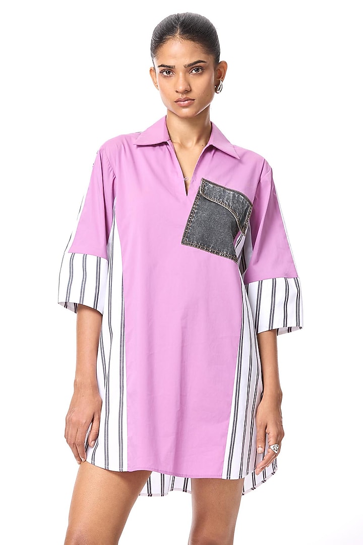 Pink Poplin & Cotton Shirt Vacation Dress by Kanika Goyal at Pernia's Pop Up Shop