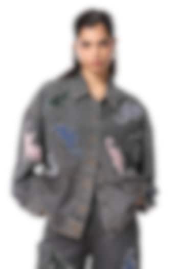 Black Cotton Embellished Denim Jacket by Kanika Goyal at Pernia's Pop Up Shop