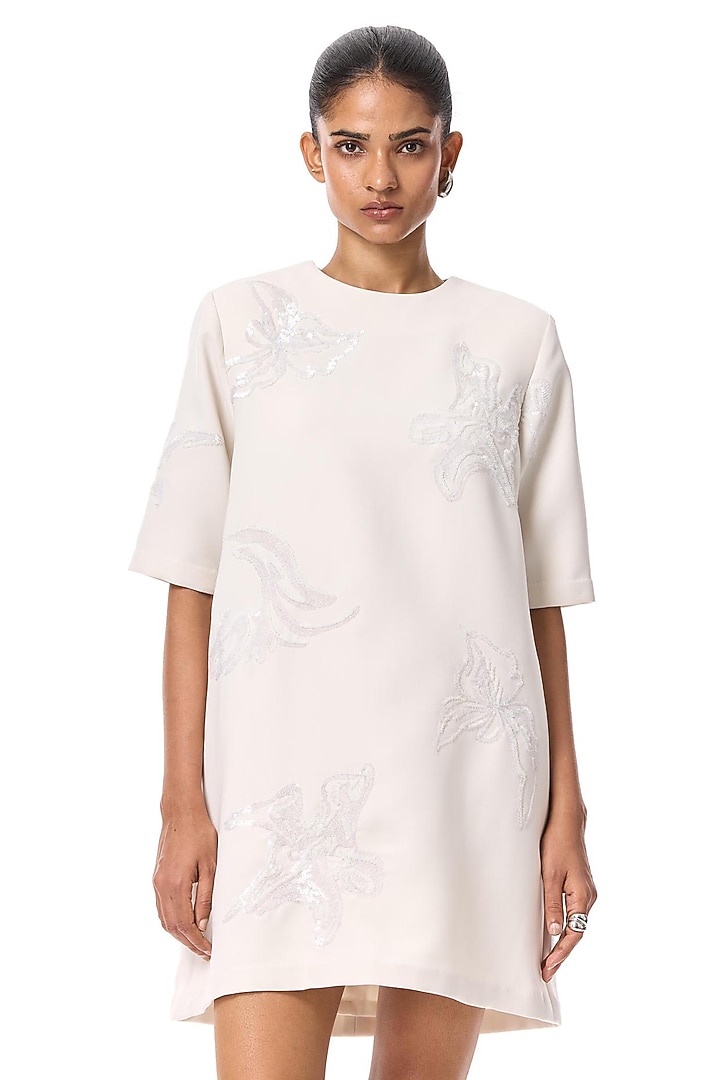 Ivory Polyester Hand Embellished Cocktail Dress by Kanika Goyal at Pernia's Pop Up Shop