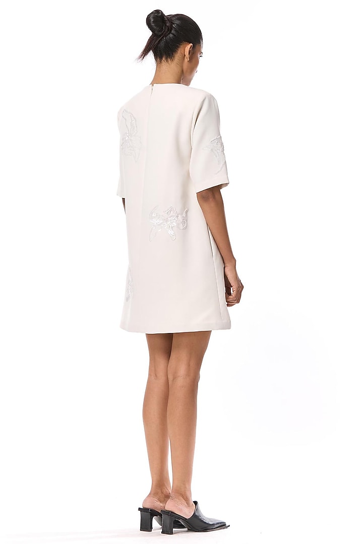 Ivory Polyester Hand Embellished Cocktail Dress by Kanika Goyal at Pernia's Pop Up Shop