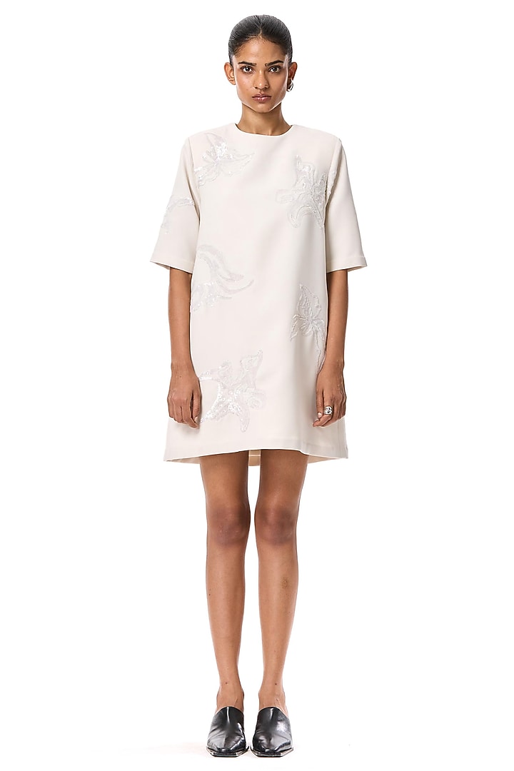 Ivory Polyester Hand Embellished Cocktail Dress by Kanika Goyal at Pernia's Pop Up Shop