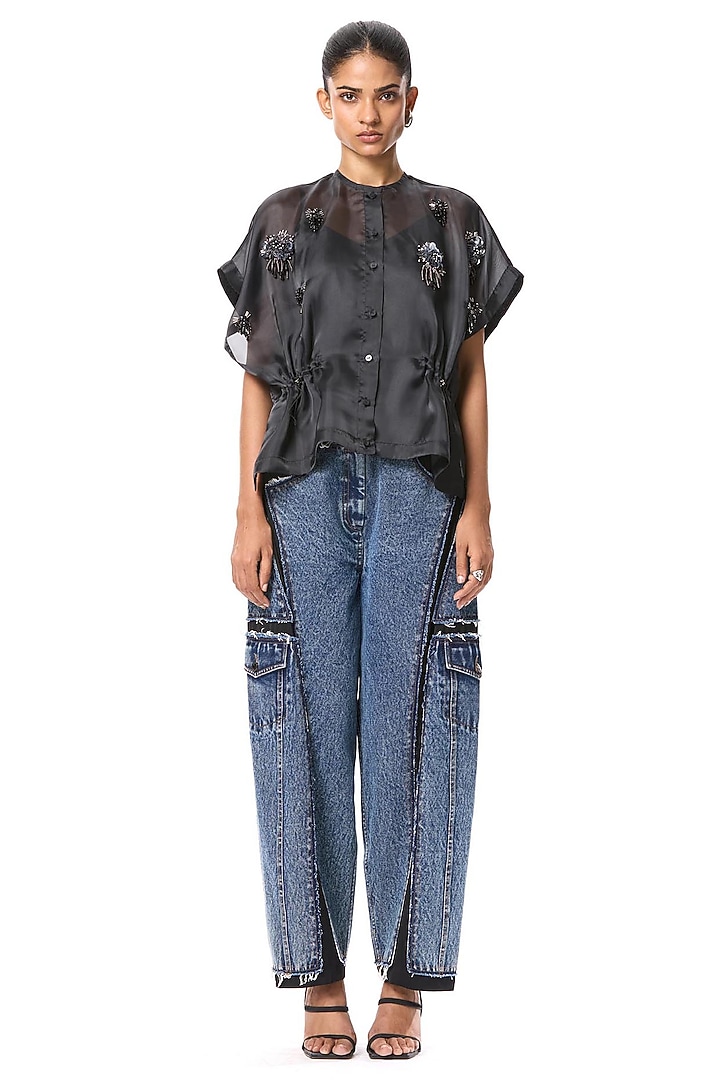 Black Polyester Hand Embellished Top by Kanika Goyal at Pernia's Pop Up Shop