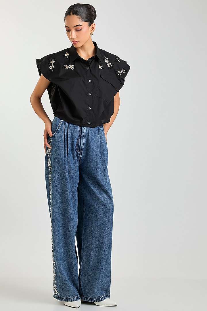 Black Cotton Top by Kanika Goyal at Pernia's Pop Up Shop