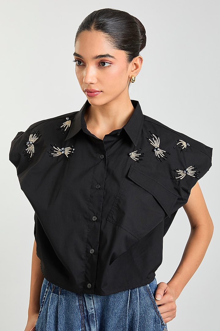 Black Cotton Top by Kanika Goyal at Pernia's Pop Up Shop