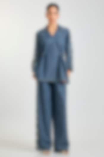 Dark Blue Denim Cotton Co-Ord Set by Kanika Goyal at Pernia's Pop Up Shop