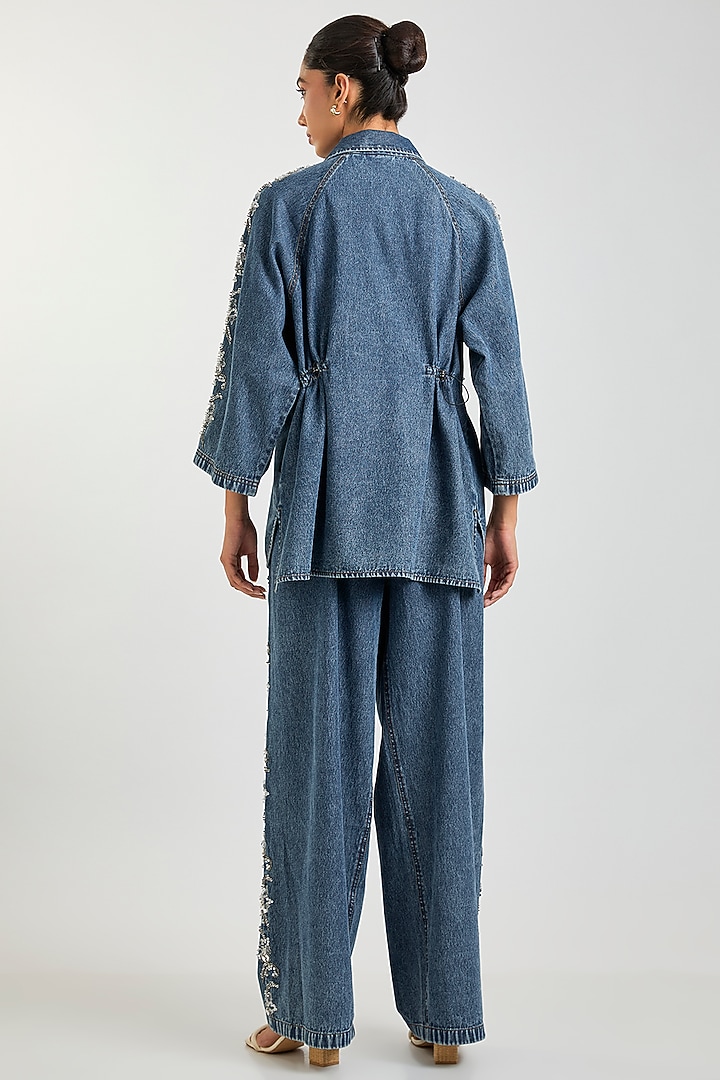 Dark Blue Denim Cotton Co-Ord Set by Kanika Goyal at Pernia's Pop Up Shop