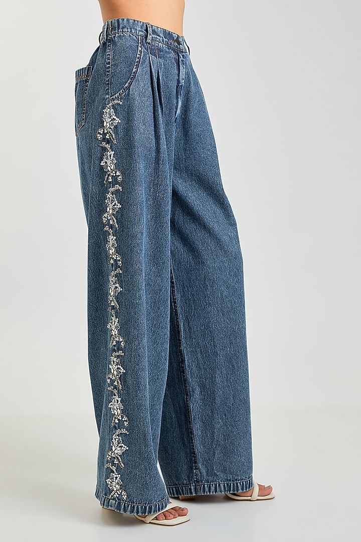 Dark Blue Denim Cotton Co-Ord Set by Kanika Goyal at Pernia's Pop Up Shop