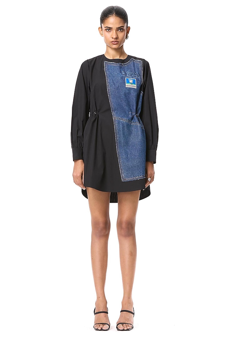 Black Cotton Vacation Shirt Dress by Kanika Goyal at Pernia's Pop Up Shop