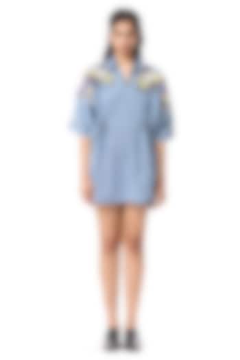Denim Blue Cotton Embellished Mini Vacation Dress by Kanika Goyal at Pernia's Pop Up Shop