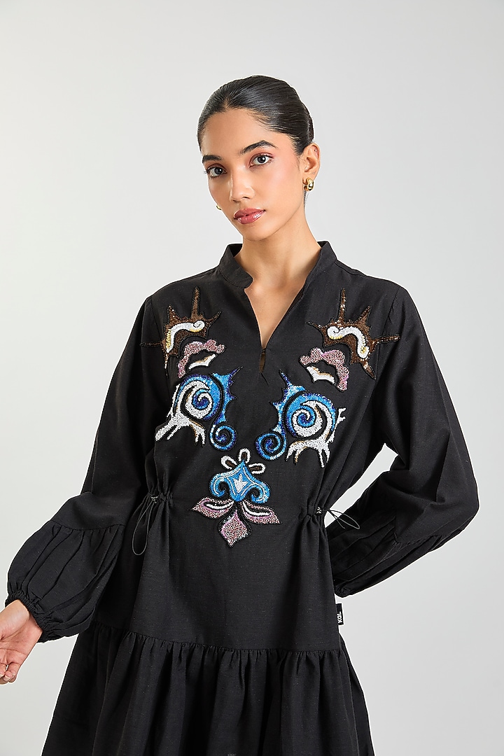 Black Linen Blend Vacation Dress by Kanika Goyal at Pernia's Pop Up Shop