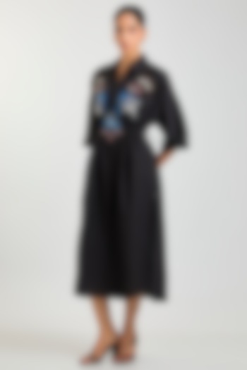 Black Linen Blend Cocktail Dress by Kanika Goyal at Pernia's Pop Up Shop