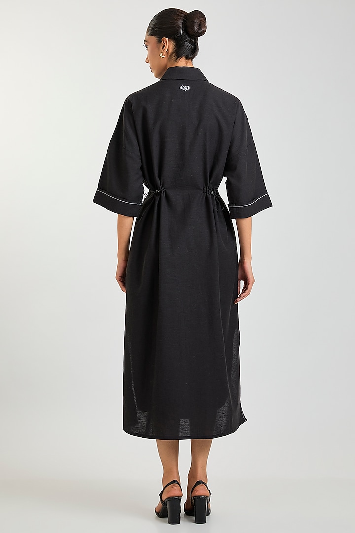 Black Linen Blend Cocktail Dress by Kanika Goyal at Pernia's Pop Up Shop