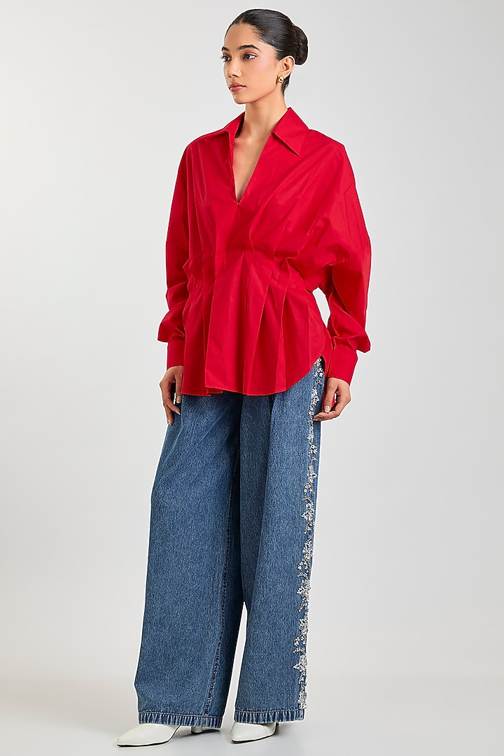 Red Cotton Top by Kanika Goyal at Pernia's Pop Up Shop