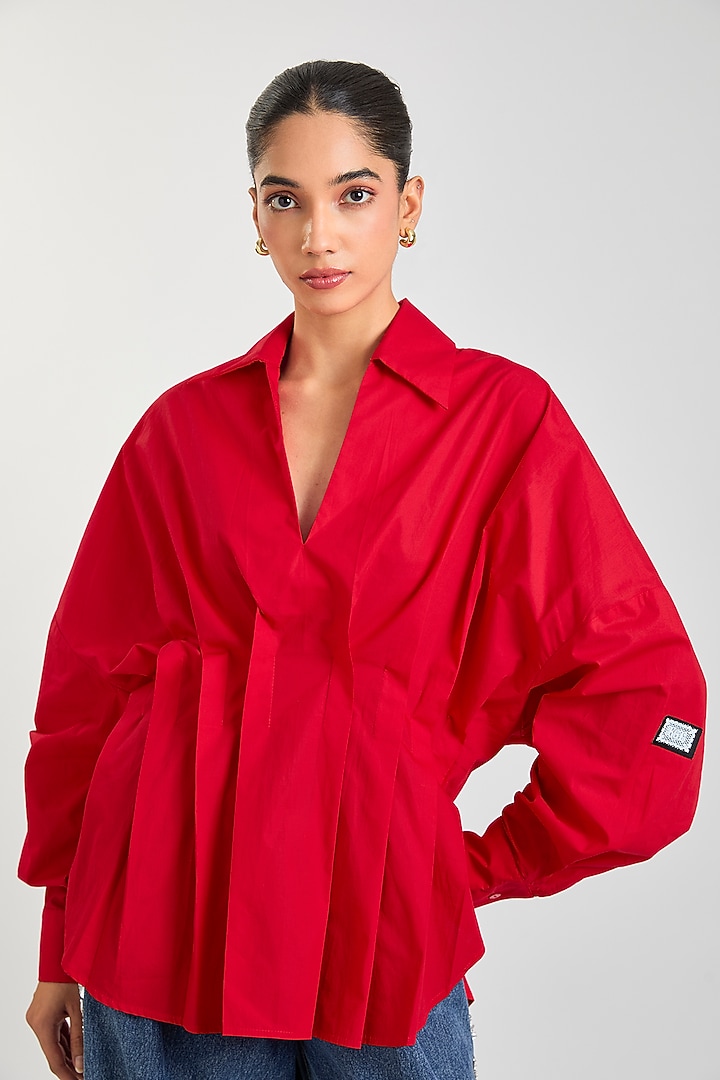 Red Cotton Top by Kanika Goyal at Pernia's Pop Up Shop