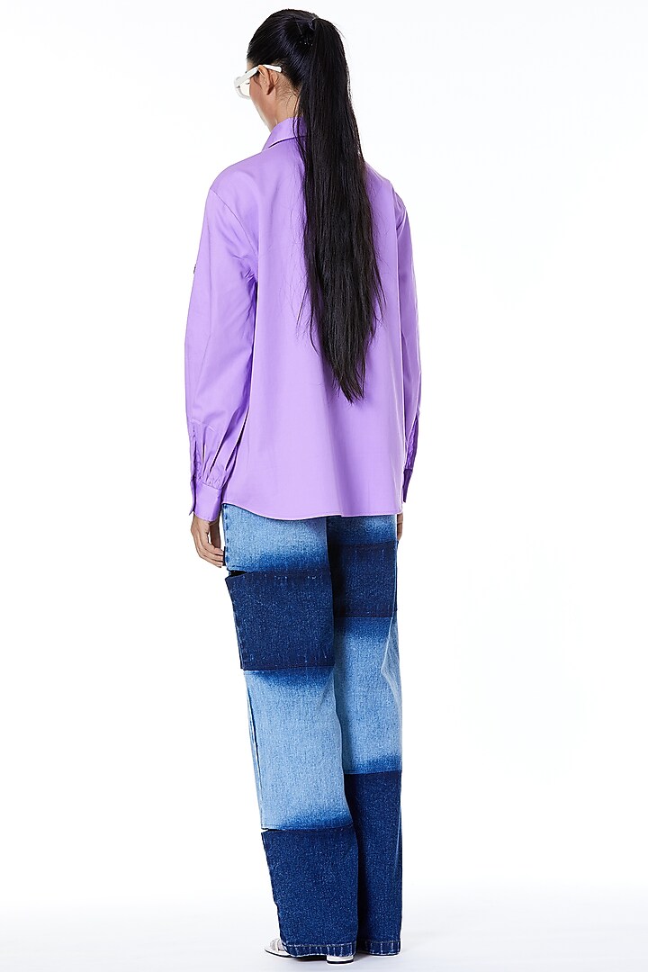 Lilac Posies Chine Embroidered Shirt by Kanika Goyal at Pernia's Pop Up Shop