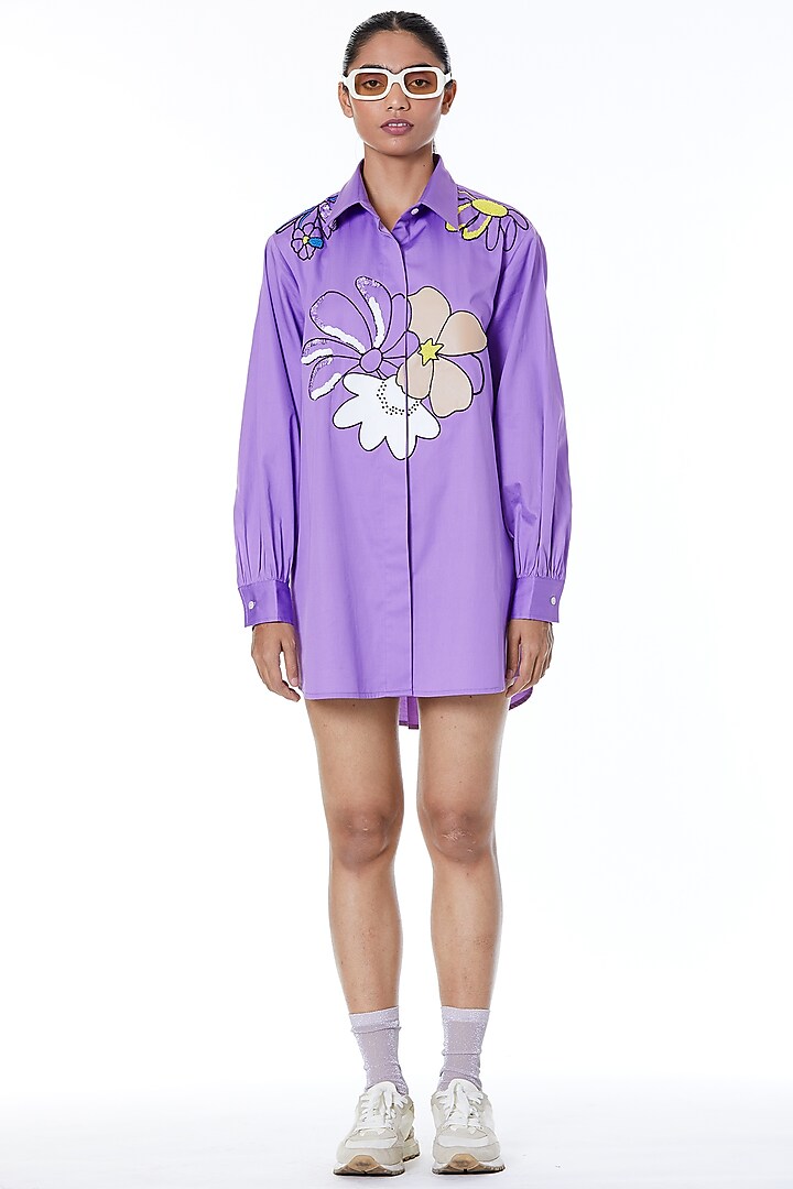 Lilac Posies Embroidered Shirt Dress by Kanika Goyal