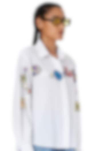 White Cotton Embroidered Shirt by Kanika Goyal at Pernia's Pop Up Shop