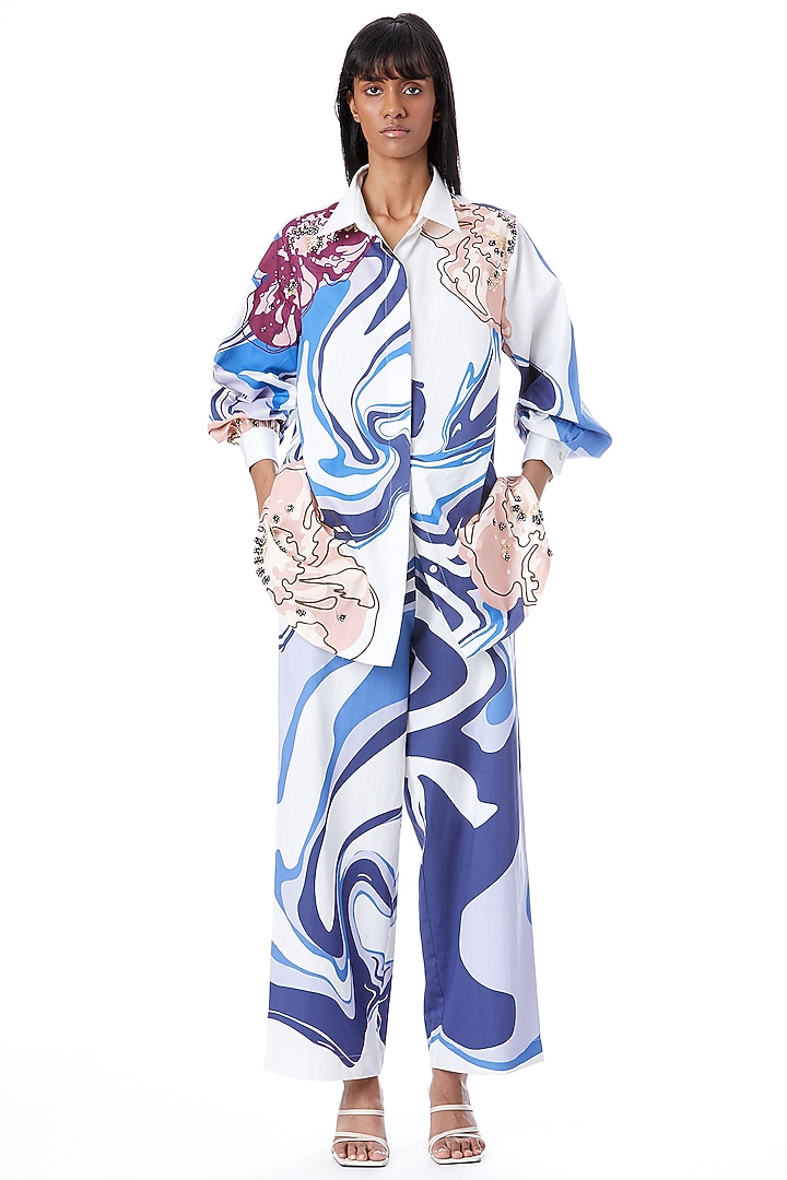 White Cotton Printed Co-Ord Set by Kanika Goyal at Pernia's Pop Up Shop