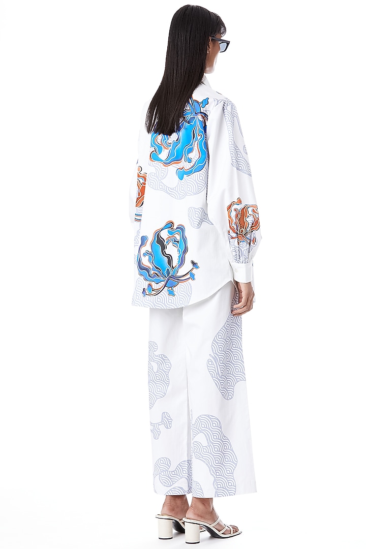 White Cotton Printed Co-Ord Set by Kanika Goyal at Pernia's Pop Up Shop