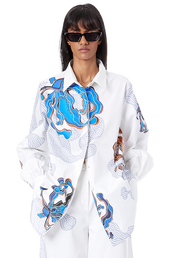 White Cotton Printed Co-Ord Set by Kanika Goyal at Pernia's Pop Up Shop