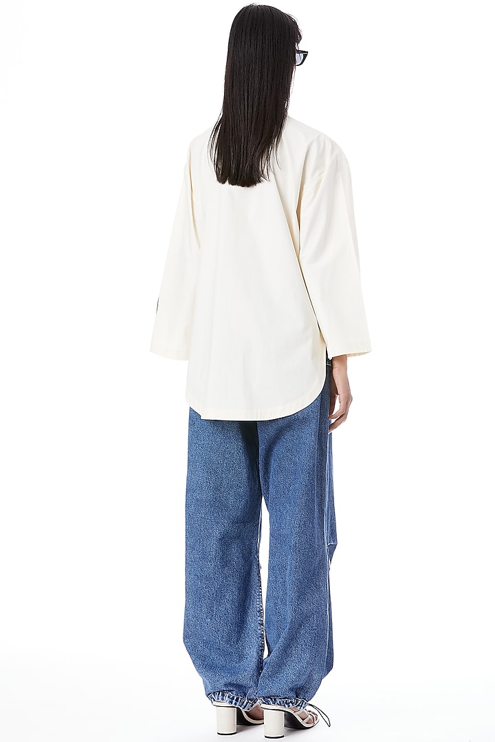 White Cotton Hand Embellished Oversize Shirt by Kanika Goyal at Pernia's Pop Up Shop