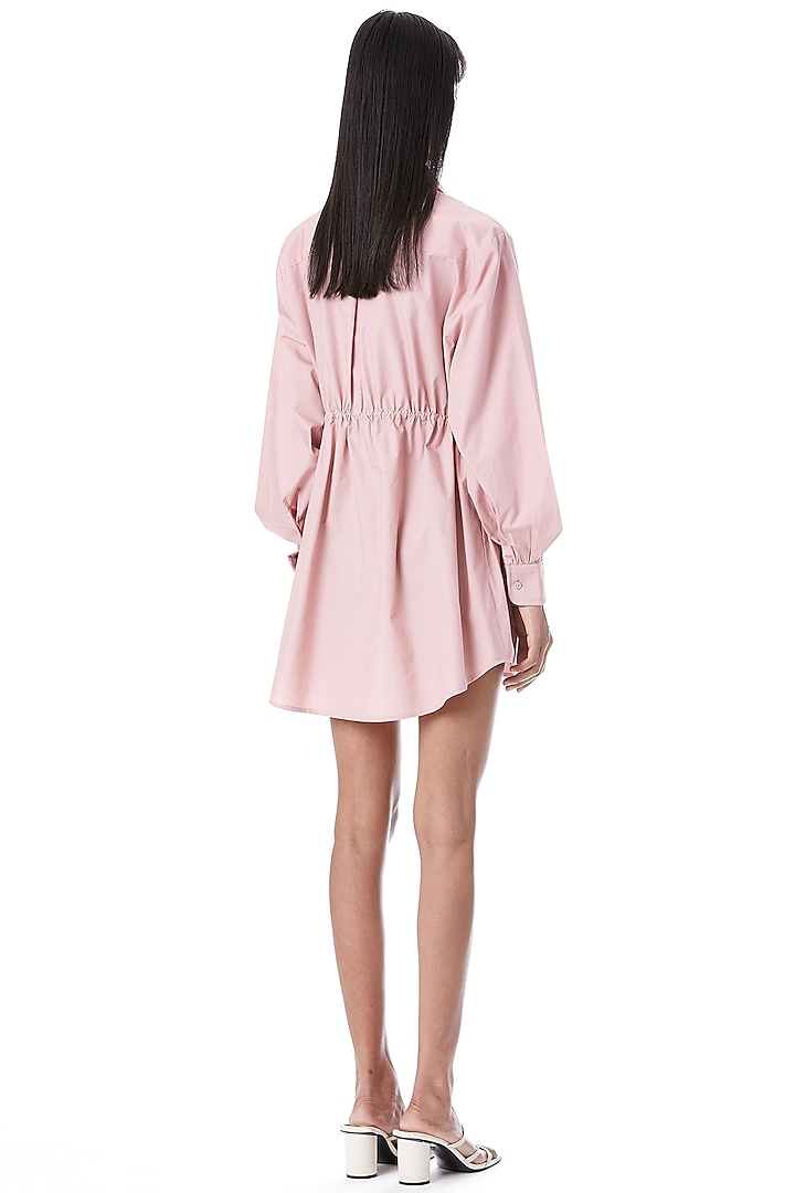 Pink Cotton Hand Embellished Vacation Shirt Dress by Kanika Goyal at Pernia's Pop Up Shop