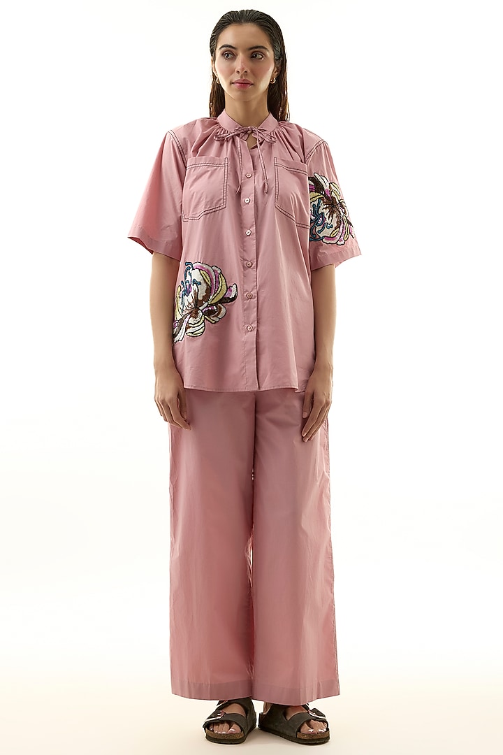 Pink Cotton Embellished Co-ord Set by Kanika Goyal at Pernia's Pop Up Shop
