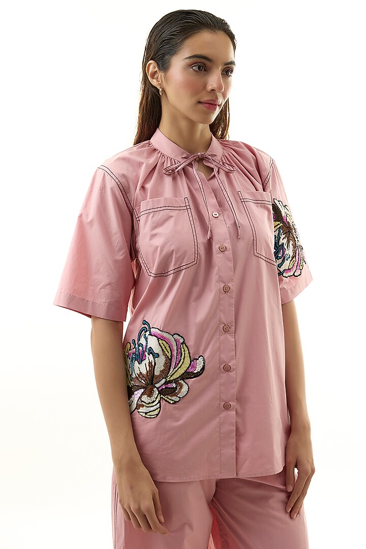 Pink Cotton Embellished Co-ord Set by Kanika Goyal at Pernia's Pop Up Shop