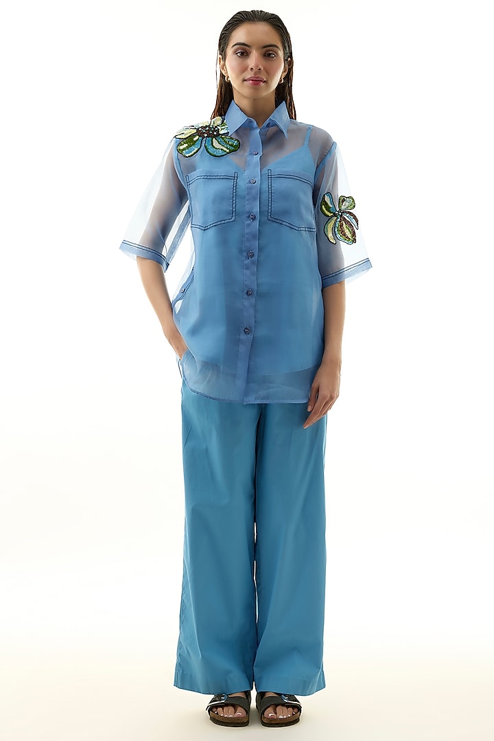 Blue Polyester Embellished Co-ord Set by Kanika Goyal at Pernia's Pop Up Shop