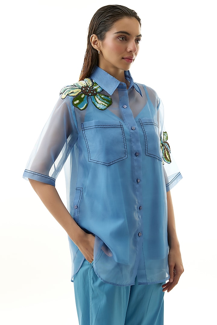 Blue Polyester Embellished Co-ord Set by Kanika Goyal at Pernia's Pop Up Shop