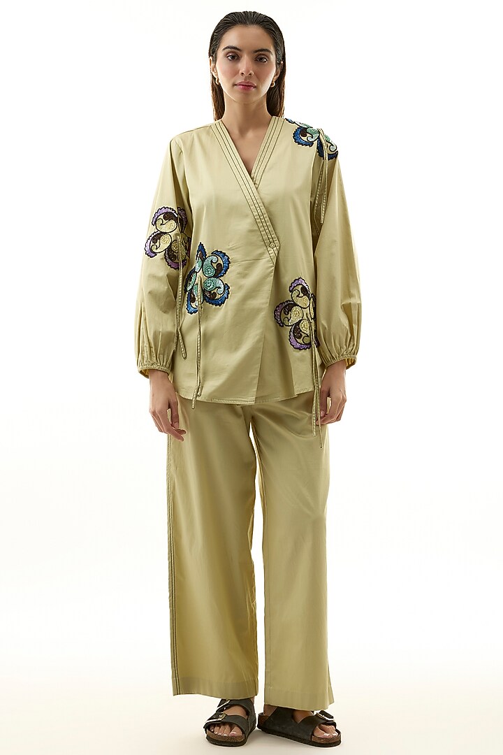 Yellow Cotton Embellished Co-ord Set by Kanika Goyal at Pernia's Pop Up Shop