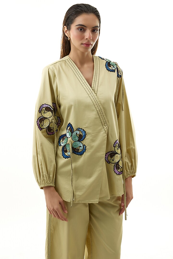 Yellow Cotton Embellished Co-ord Set by Kanika Goyal at Pernia's Pop Up Shop