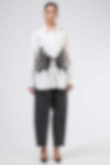 White Denim Applique Embellished Co-Ord Set by Kanika Goyal at Pernia's Pop Up Shop