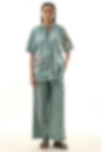 Blue Cotton Embellished Co-ord Set by Kanika Goyal at Pernia's Pop Up Shop