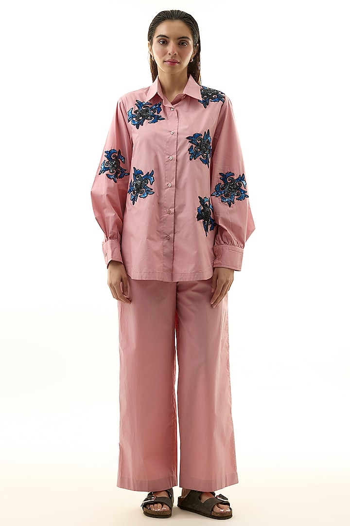 Pink Cotton Embellished Co-ord Set by Kanika Goyal at Pernia's Pop Up Shop