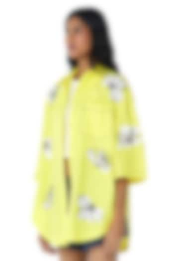 Yellow Cotton Faux Leather Applique Shirt by Kanika Goyal at Pernia's Pop Up Shop