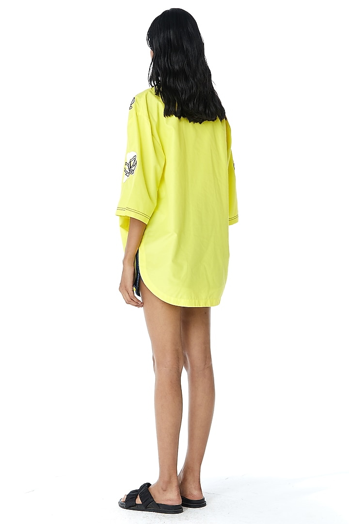 Yellow Cotton Faux Leather Applique Shirt by Kanika Goyal at Pernia's Pop Up Shop