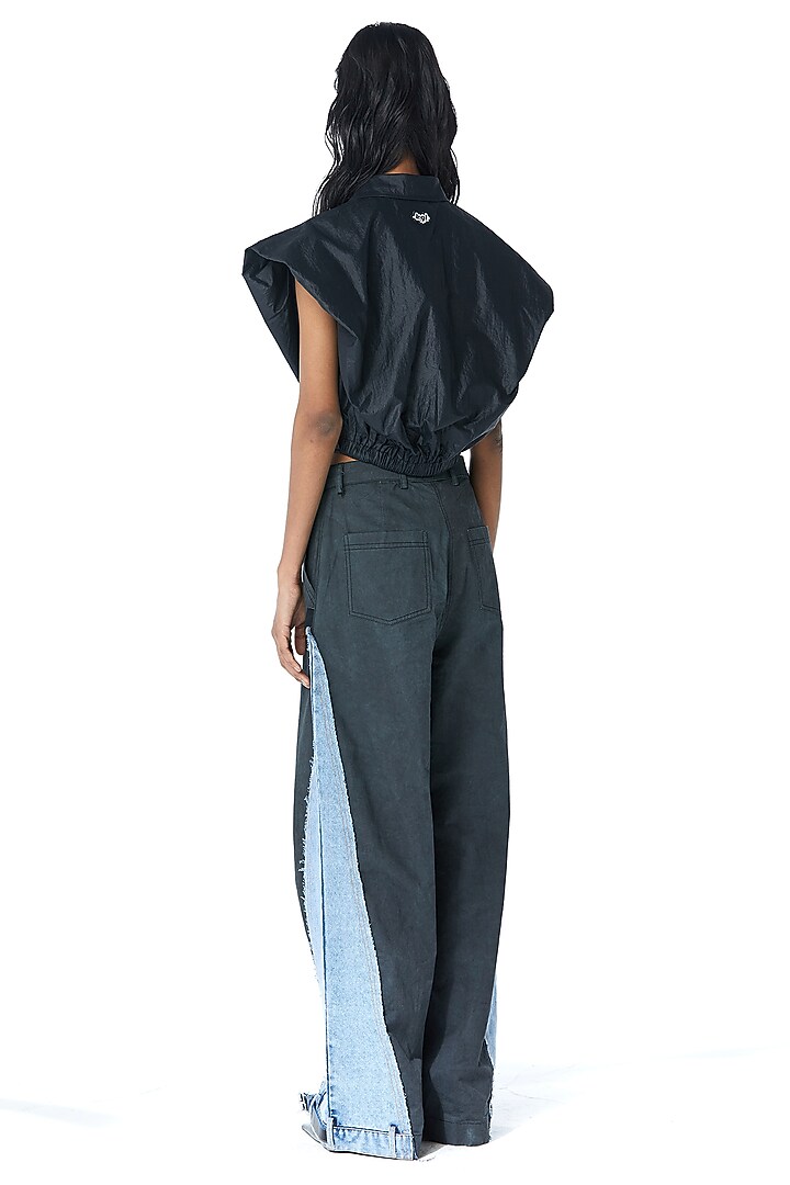 Black Cotton Cropped Shirt by Kanika Goyal at Pernia's Pop Up Shop