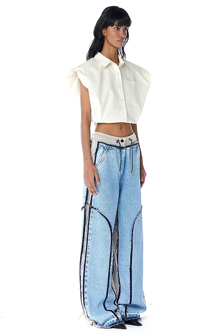 Off-White Cotton Cropped Shirt by Kanika Goyal at Pernia's Pop Up Shop