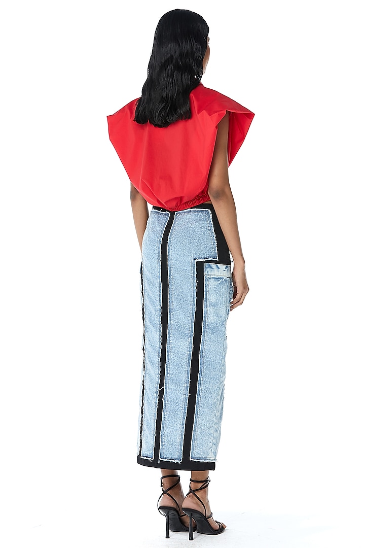 Red Cotton Cropped Shirt by Kanika Goyal at Pernia's Pop Up Shop
