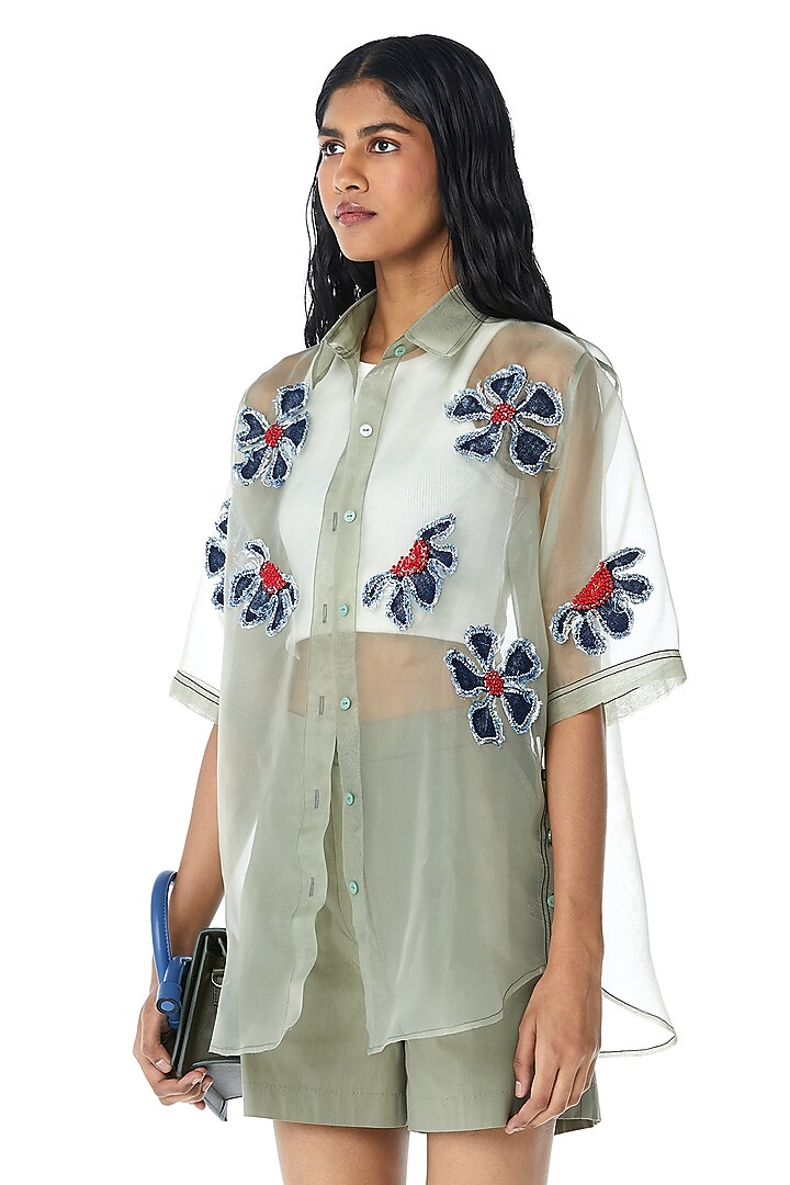 Green Cotton Shorts by Kanika Goyal at Pernia's Pop Up Shop