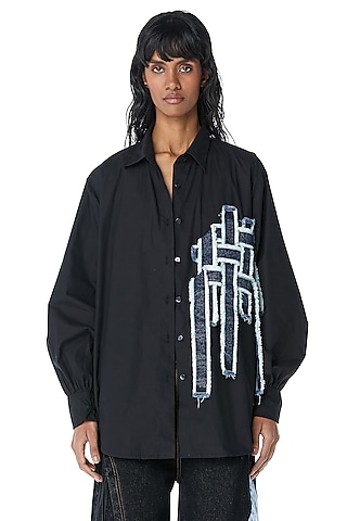 Black Cotton Patchwork Shirt by Kanika Goyal