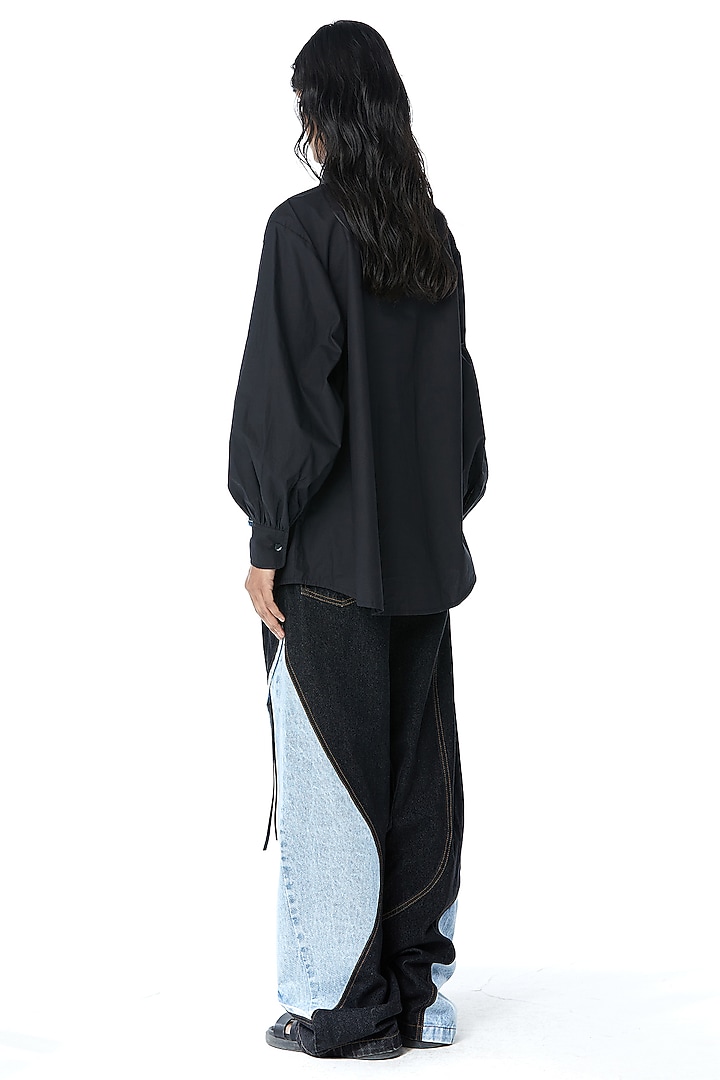 Black Cotton Patchwork Shirt by Kanika Goyal at Pernia's Pop Up Shop