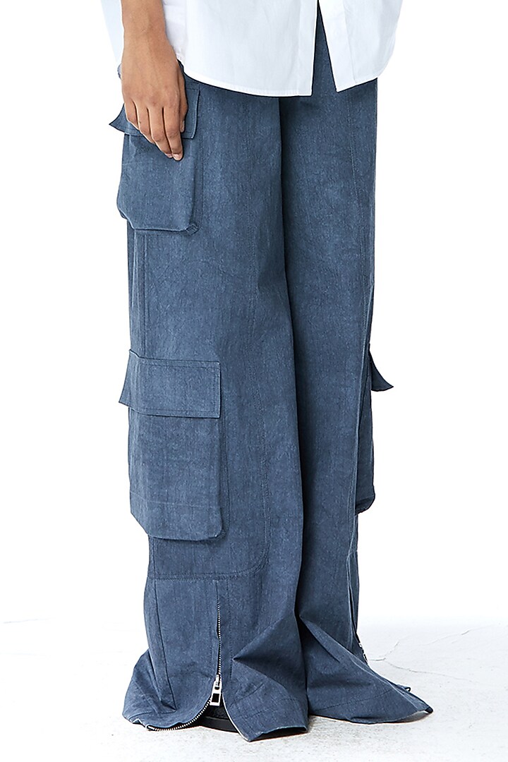 Blue Cotton Taffeta Oversized Pants by Kanika Goyal at Pernia's Pop Up Shop